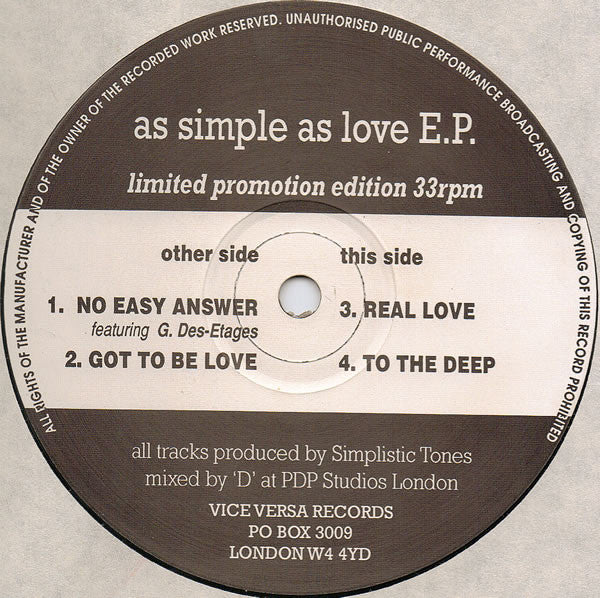 Simplistic Tones - As Simple As Love E.P.
