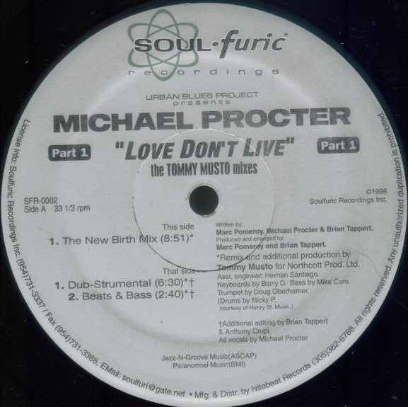 Urban Blues Project, Michael Procter - Love Don't Live (Part 1) (The Tommy Musto Mixes)