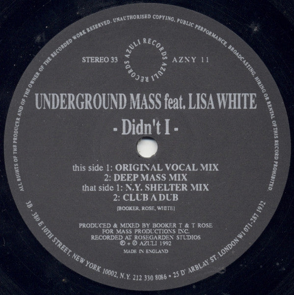 Underground Mass, Lisa White - Didn't I